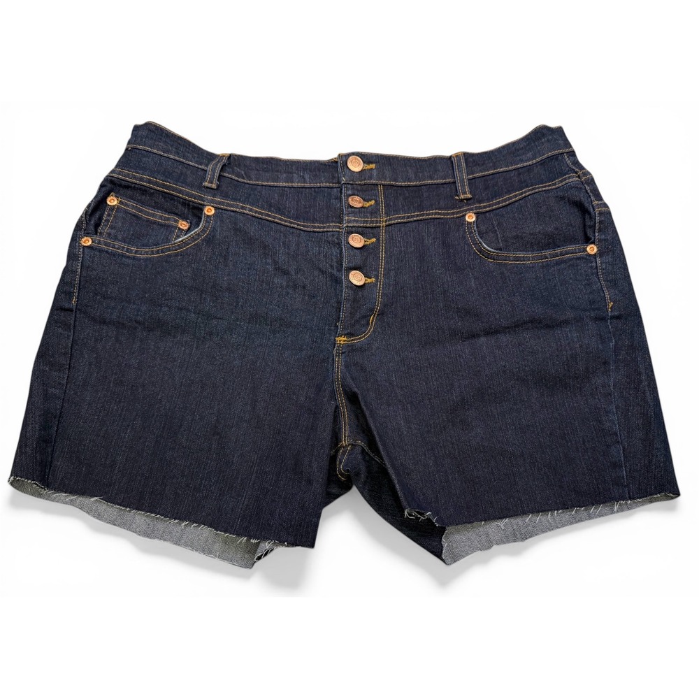 Wmns Judy Blue Dark Blue Raw Hem/Cut Off Buttonfly Plus Size 2XL Jean Shorts